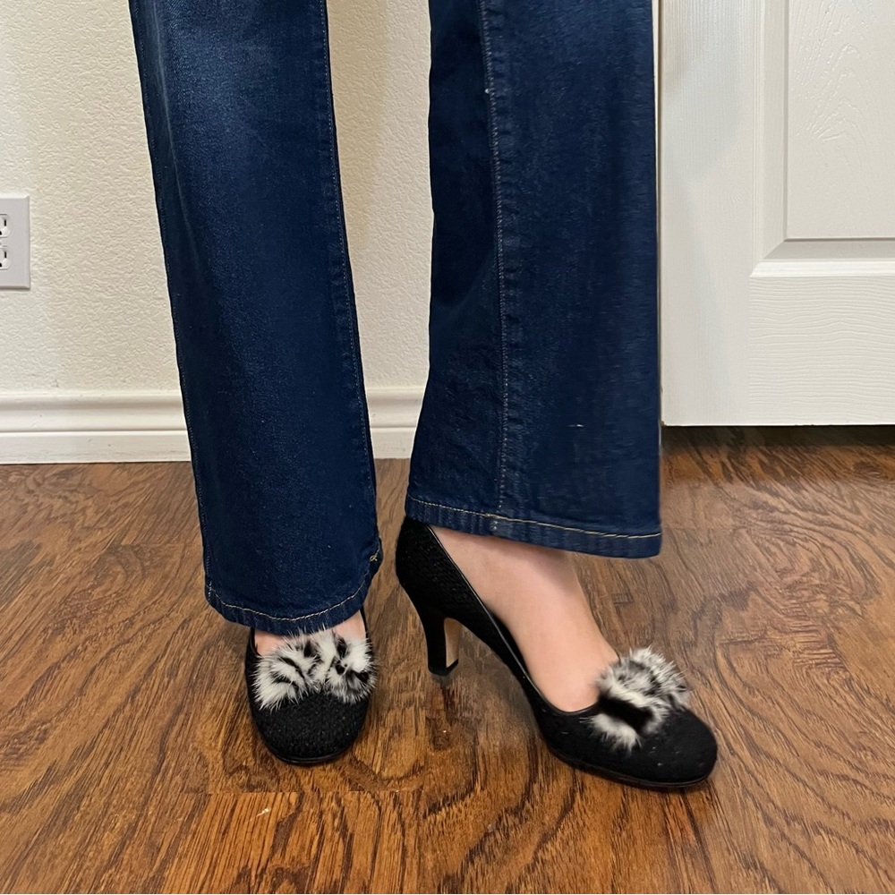 Kate Spade Justina Black Glitter Fur Toe Heels Shoes Size 8.5 B